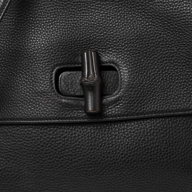 Pre Owned Gucci Black Leather Large Bamboo Daily Top Handle Bag