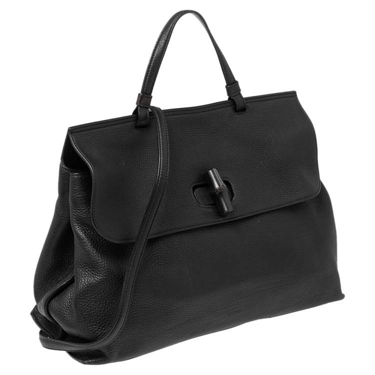 Pre Owned Gucci Black Leather Large Bamboo Daily Top Handle Bag
