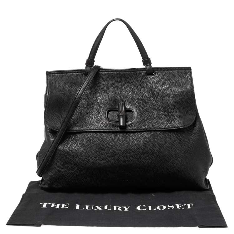 Pre Owned Gucci Black Leather Large Bamboo Daily Top Handle Bag