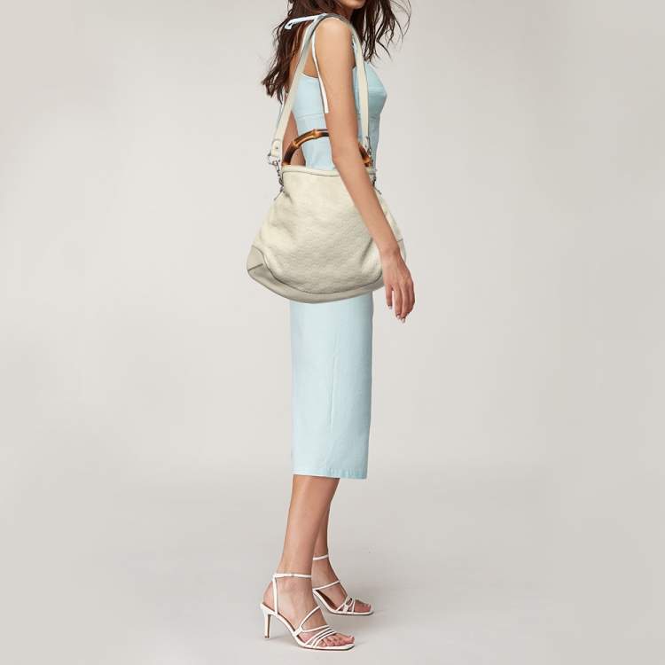 مملوكة مسبقًا Gucci Off White Guccissima Leather Peggy Bamboo Top Handle Bag