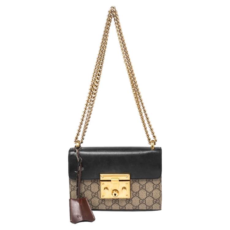 Padlock GG Supreme black, beige and brown leather and coated canvas  shoulder bag