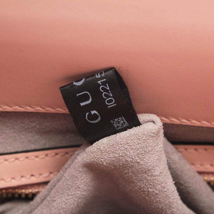Pre Owned Gucci Pink Calfskin Leather Bamboo Nymphaea Medium Shoulder Bag