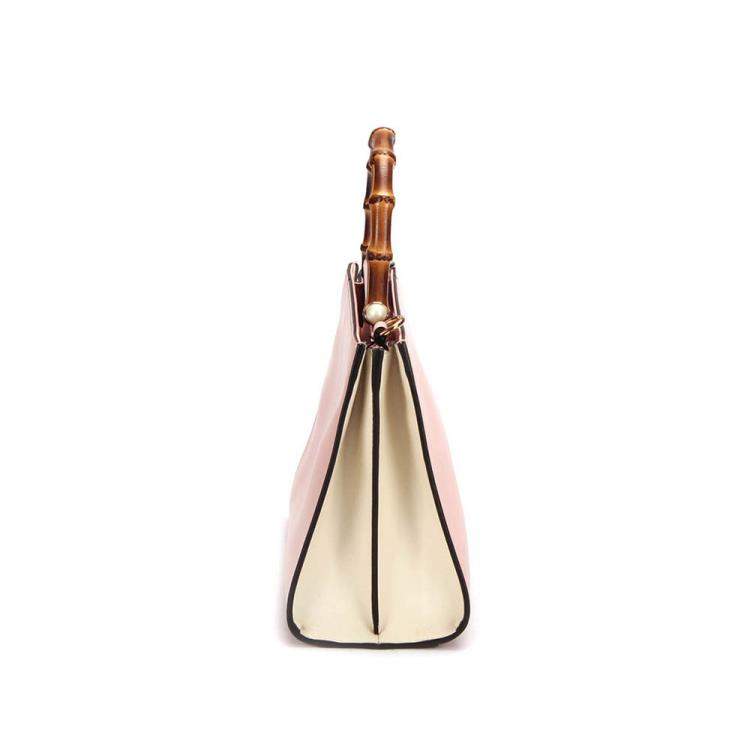 Pre Owned Gucci Pink Calfskin Leather Bamboo Nymphaea Medium Shoulder Bag