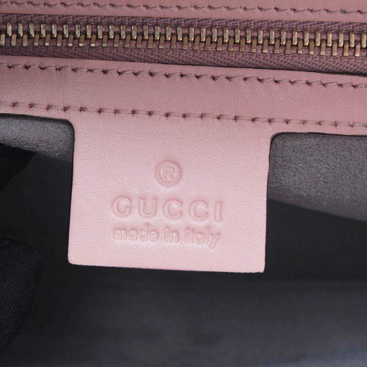 Pre Owned Gucci Pink Calfskin Leather Bamboo Nymphaea Medium Shoulder Bag
