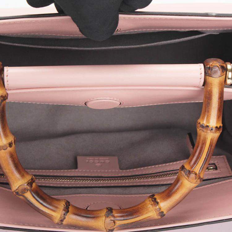 Pre Owned Gucci Pink Calfskin Leather Bamboo Nymphaea Medium Shoulder Bag