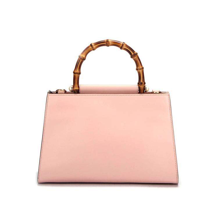 Pre Owned Gucci Pink Calfskin Leather Bamboo Nymphaea Medium Shoulder Bag