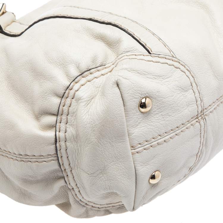 Pre Owned Gucci Off White Leather Equestrian Horseshoe Satchel