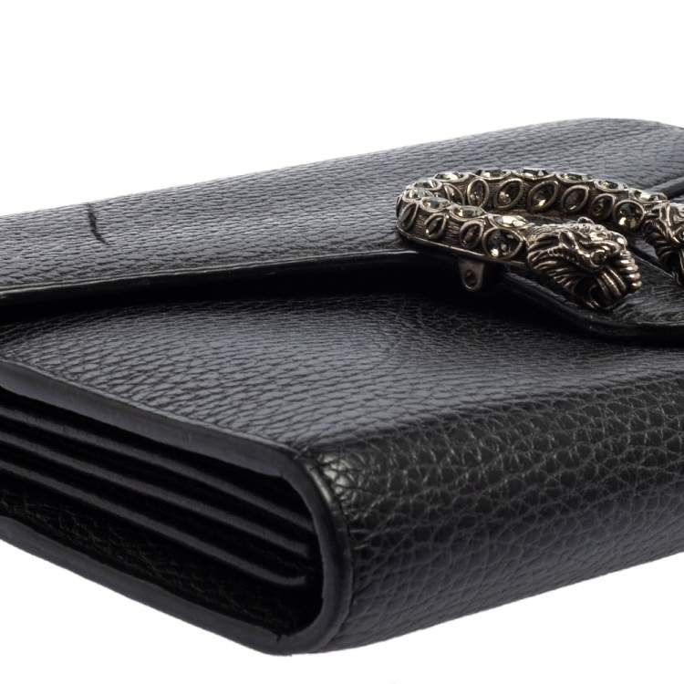 Pre Owned Gucci Black Leather Mini Dionysus Wallet On Chain