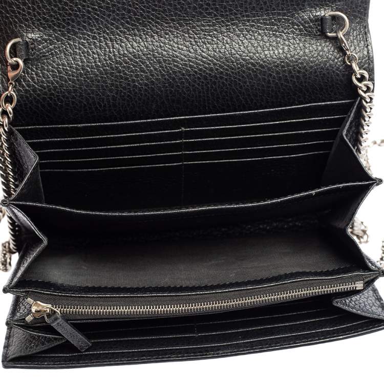 Pre Owned Gucci Black Leather Mini Dionysus Wallet On Chain