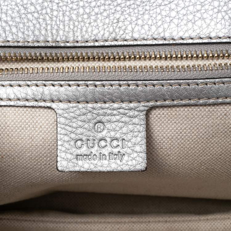 Pre Owned Gucci Metallic Grey Python Medium Tassel New Bamboo Top Handle Bag