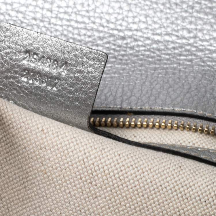 Pre Owned Gucci Metallic Grey Python Medium Tassel New Bamboo Top Handle Bag