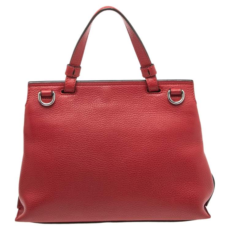 Pre Owned Gucci Red Leather Small Bamboo Daily Top Handle Bag