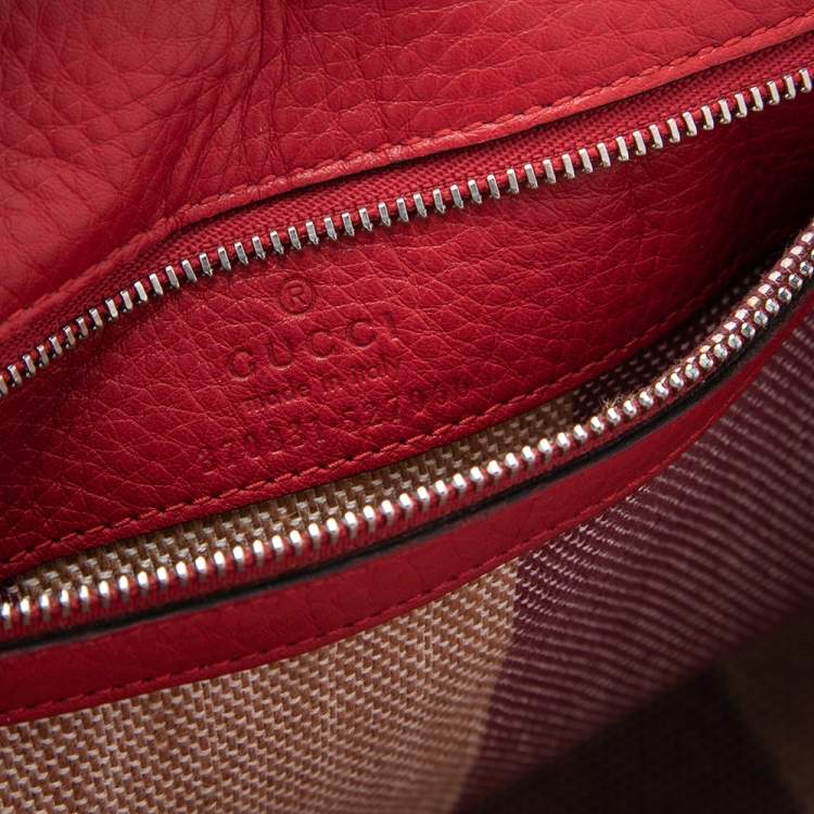 Pre Owned Gucci Red Leather Small Bamboo Daily Top Handle Bag