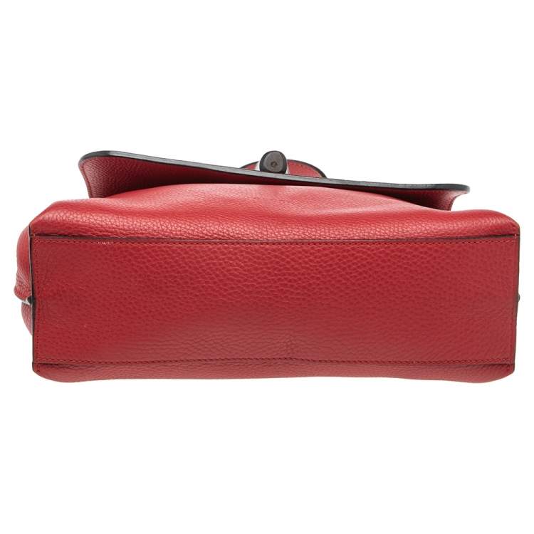 Pre Owned Gucci Red Leather Small Bamboo Daily Top Handle Bag