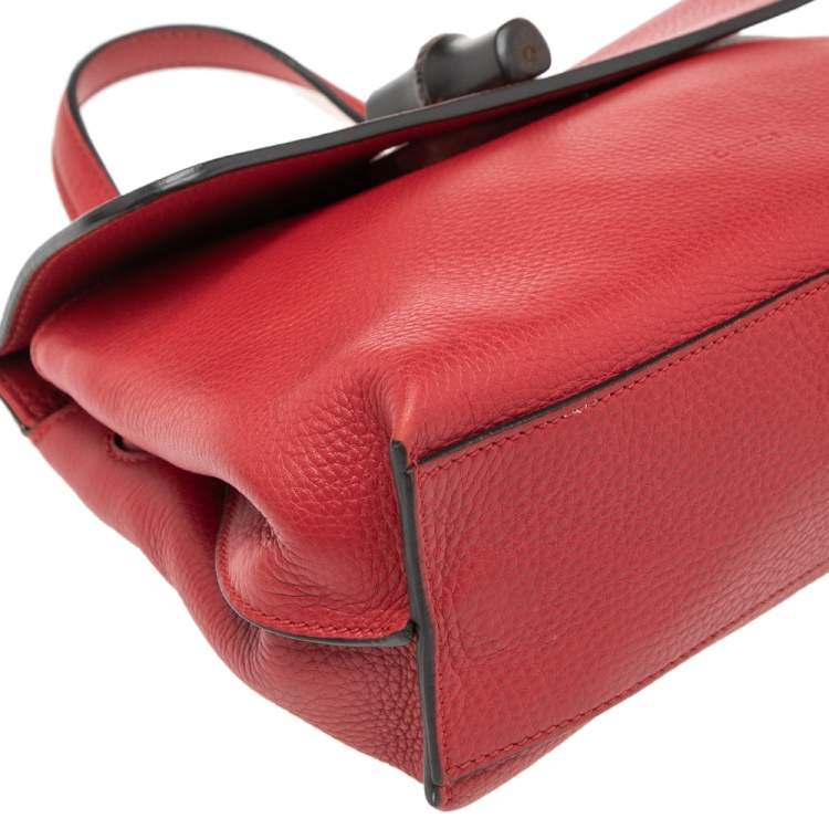 Pre Owned Gucci Red Leather Small Bamboo Daily Top Handle Bag