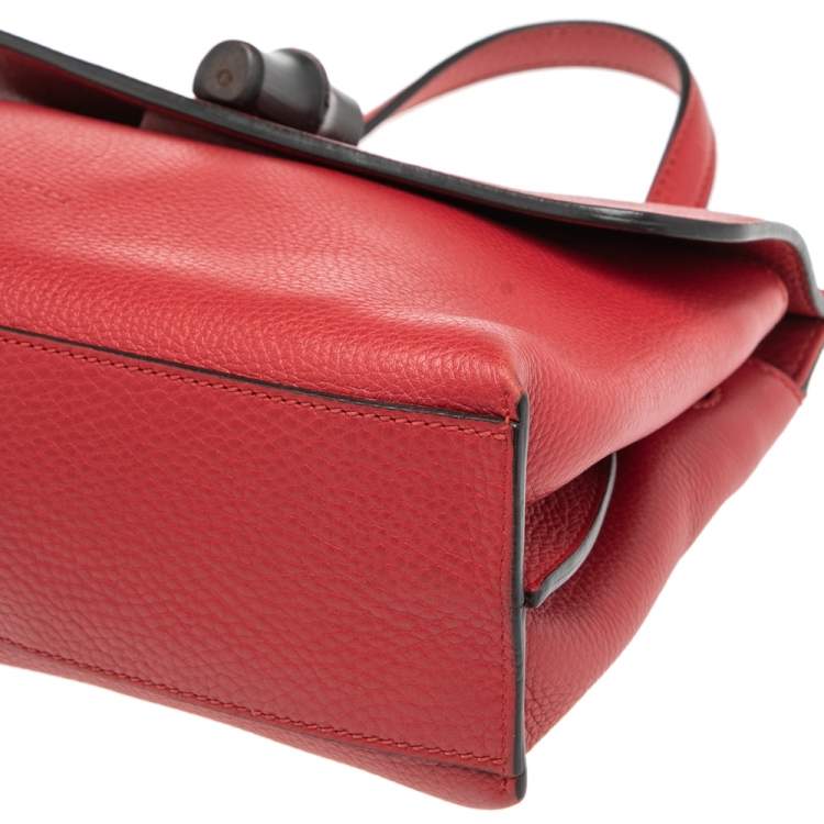 Pre Owned Gucci Red Leather Small Bamboo Daily Top Handle Bag