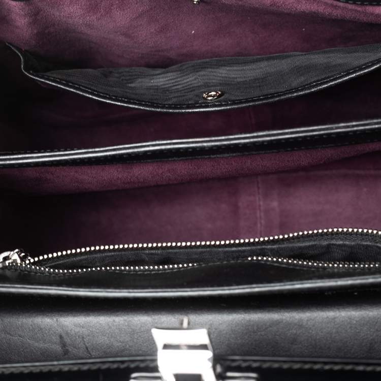 Pre Owned Gucci Black Glossy Leather Medium Lady Lock Top Handle Bag