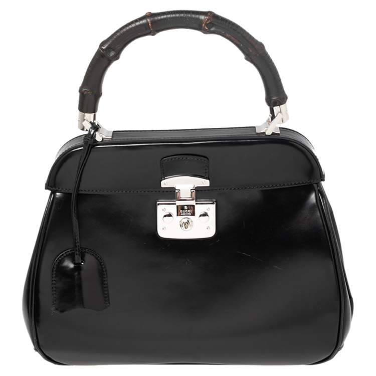 Pre Owned Gucci Black Glossy Leather Medium Lady Lock Top Handle Bag