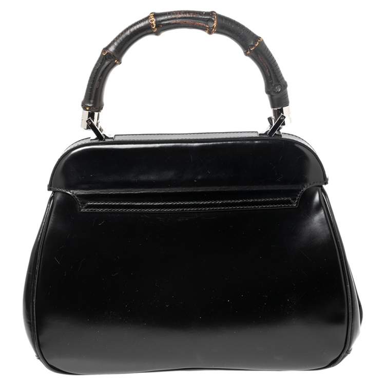 Pre Owned Gucci Black Glossy Leather Medium Lady Lock Top Handle Bag