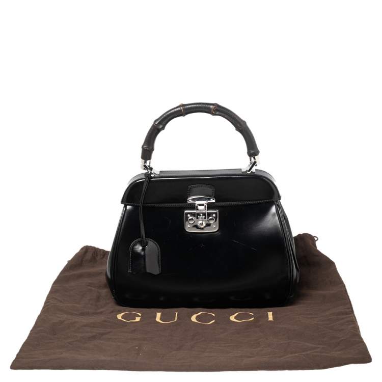 Pre Owned Gucci Black Glossy Leather Medium Lady Lock Top Handle Bag