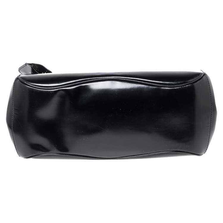 Pre Owned Gucci Black Glossy Leather Medium Lady Lock Top Handle Bag