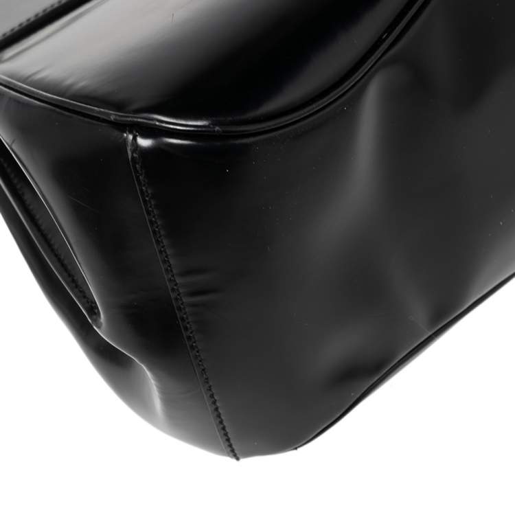 Pre Owned Gucci Black Glossy Leather Medium Lady Lock Top Handle Bag