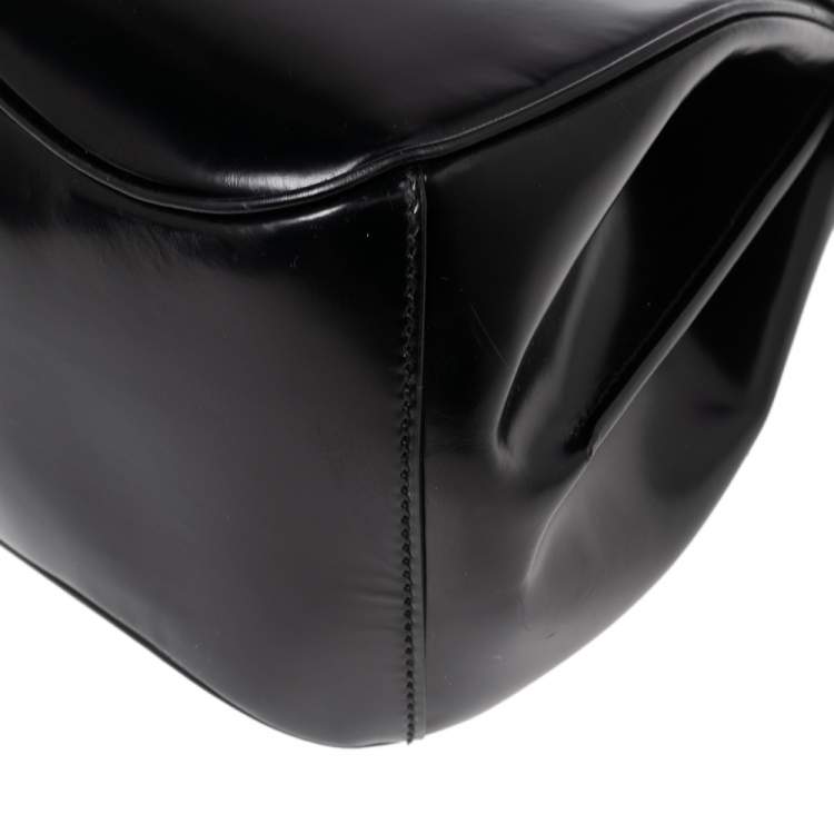 Pre Owned Gucci Black Glossy Leather Medium Lady Lock Top Handle Bag