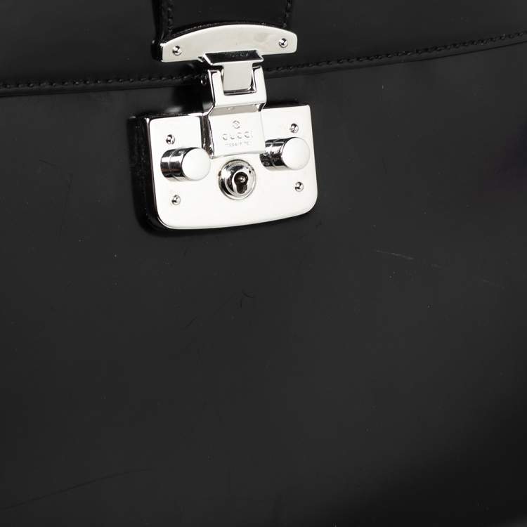Pre Owned Gucci Black Glossy Leather Medium Lady Lock Top Handle Bag