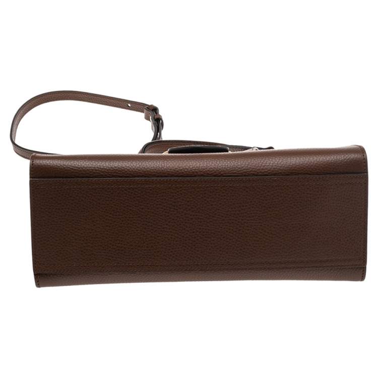 Pre Owned Gucci Brown Grained Leather Small GG Marmont Top Handle Bag