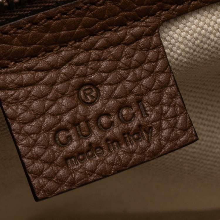 Pre Owned Gucci Brown Grained Leather Small GG Marmont Top Handle Bag