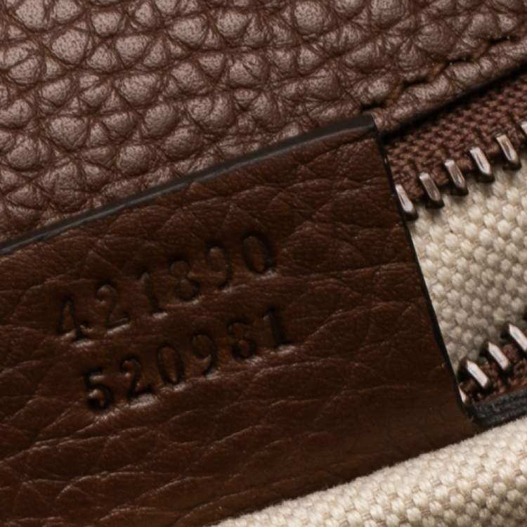 Pre Owned Gucci Brown Grained Leather Small GG Marmont Top Handle Bag