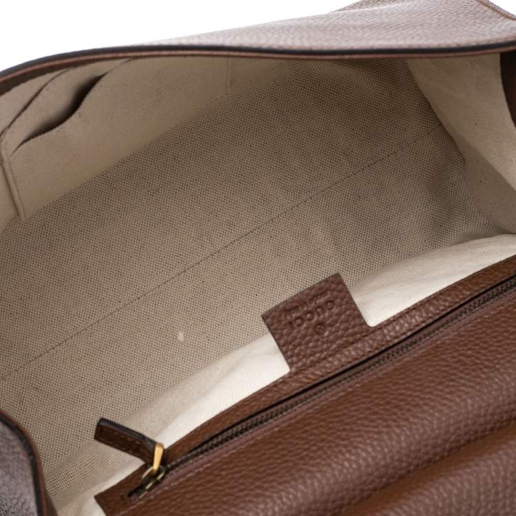 Pre Owned Gucci Brown Grained Leather Small GG Marmont Top Handle Bag