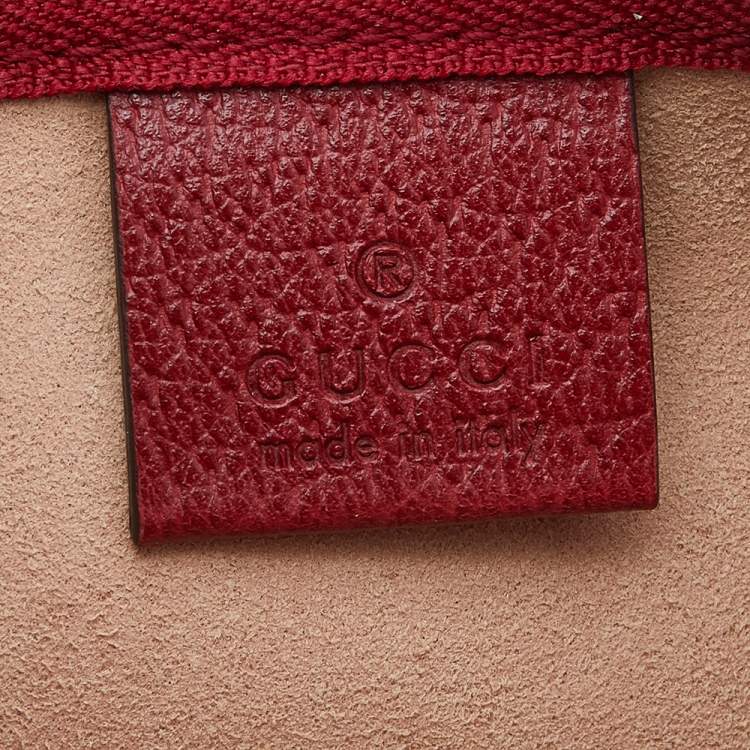 Pre Owned Gucci Red/Beige Leather And Coated Canvas Web GG Supreme Flora Printed Ophidia Tote