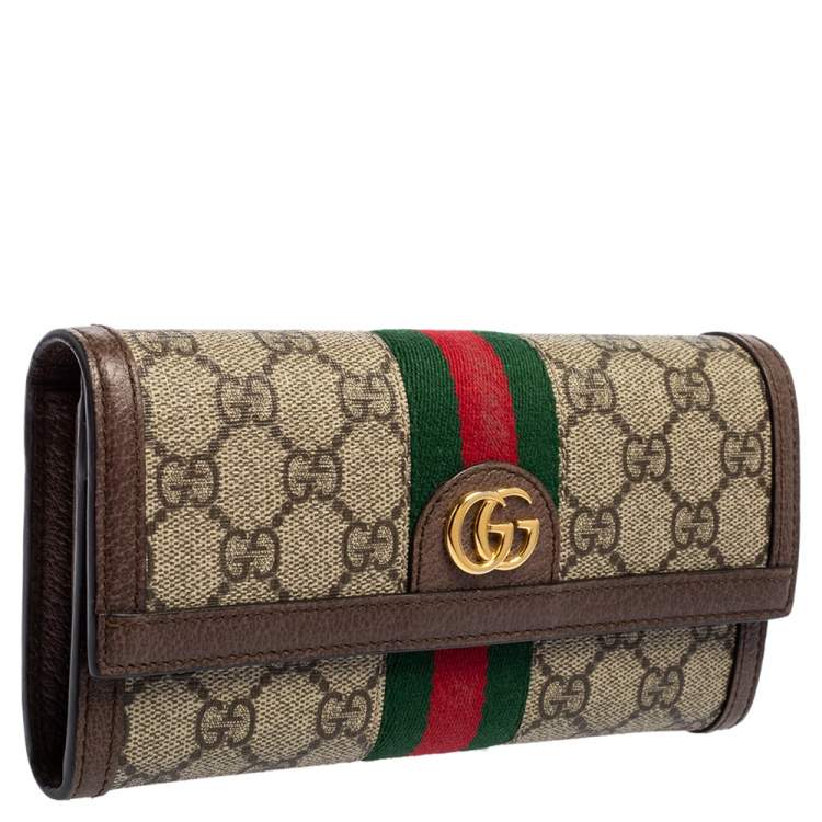 Pre Owned Gucci Brown/Beige GG Supreme Canvas and Leather Ophidia Continental Wallet 