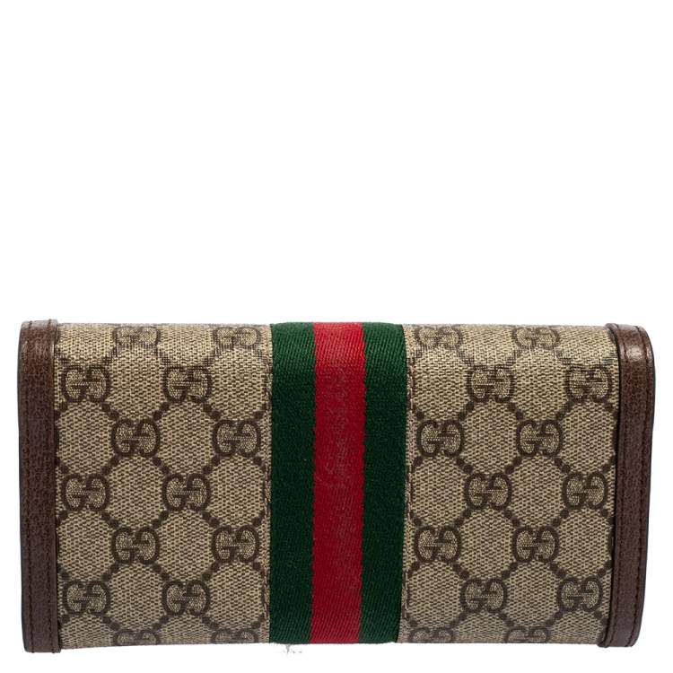 Pre Owned Gucci Brown/Beige GG Supreme Canvas and Leather Ophidia Continental Wallet 