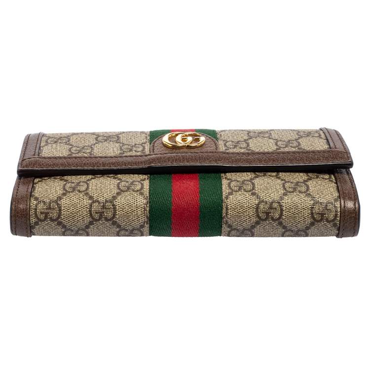 Pre Owned Gucci Brown/Beige GG Supreme Canvas and Leather Ophidia Continental Wallet 