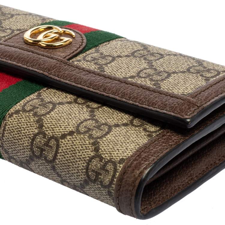 Pre Owned Gucci Brown/Beige GG Supreme Canvas and Leather Ophidia Continental Wallet 