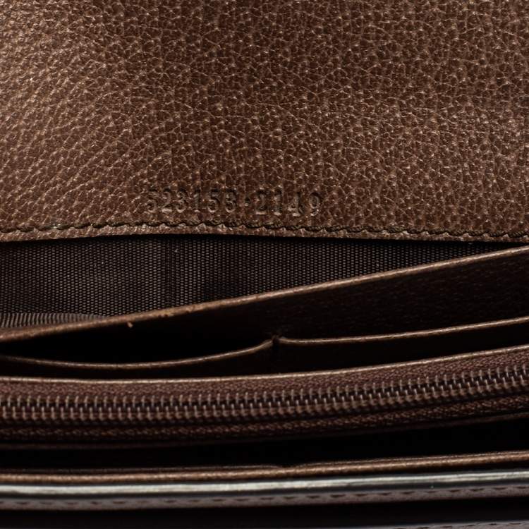 Pre Owned Gucci Brown/Beige GG Supreme Canvas and Leather Ophidia Continental Wallet 