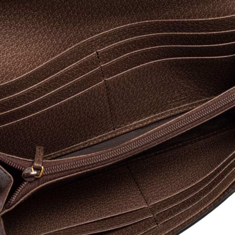 Pre Owned Gucci Brown/Beige GG Supreme Canvas and Leather Ophidia Continental Wallet 