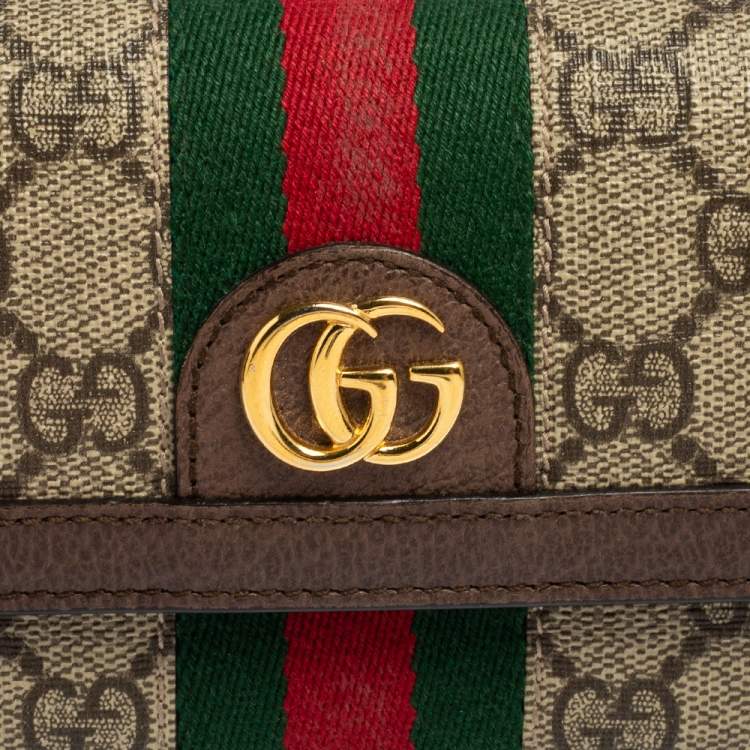 Pre Owned Gucci Brown/Beige GG Supreme Canvas and Leather Ophidia Continental Wallet 