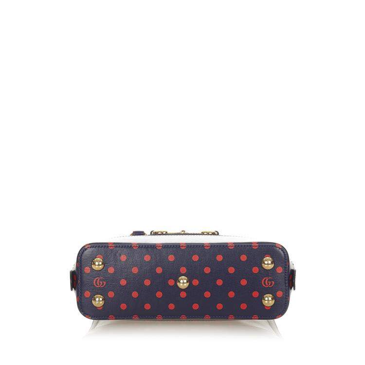 Pre Owned Gucci Blue Leather Horsebit 1955 Polka Dot Top Handle Bag