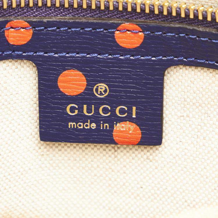 Pre Owned Gucci Blue Leather Horsebit 1955 Polka Dot Top Handle Bag