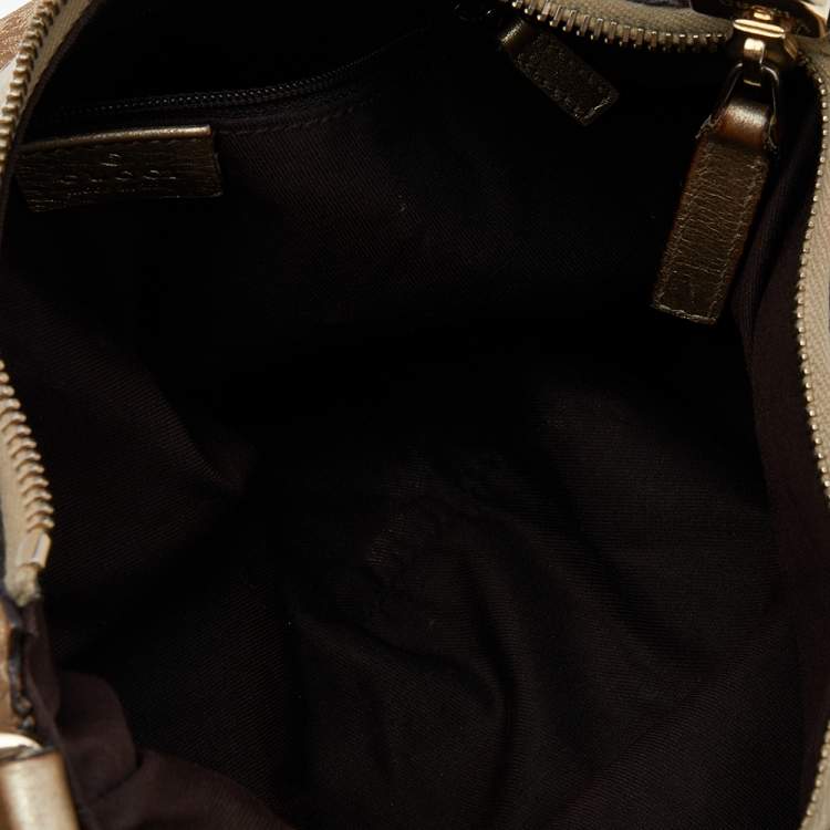 Pre Owned Gucci Beige/Gold GG Canvas And Leather D Ring Hobo