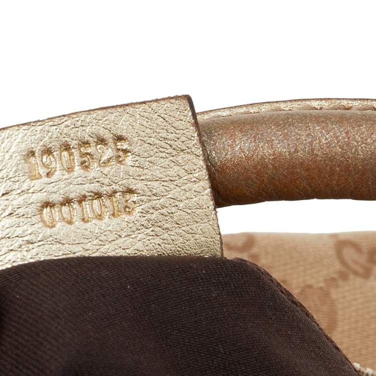 Pre Owned Gucci Beige/Gold GG Canvas And Leather D Ring Hobo