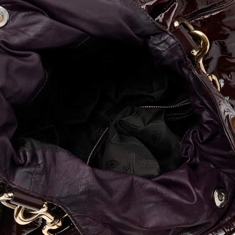 Pre Owned Gucci Burgundy Patent Leather Large Hysteria Tote