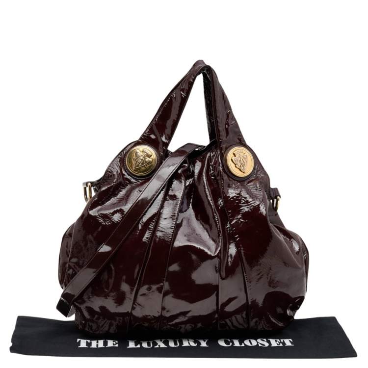 Pre Owned Gucci Burgundy Patent Leather Large Hysteria Tote