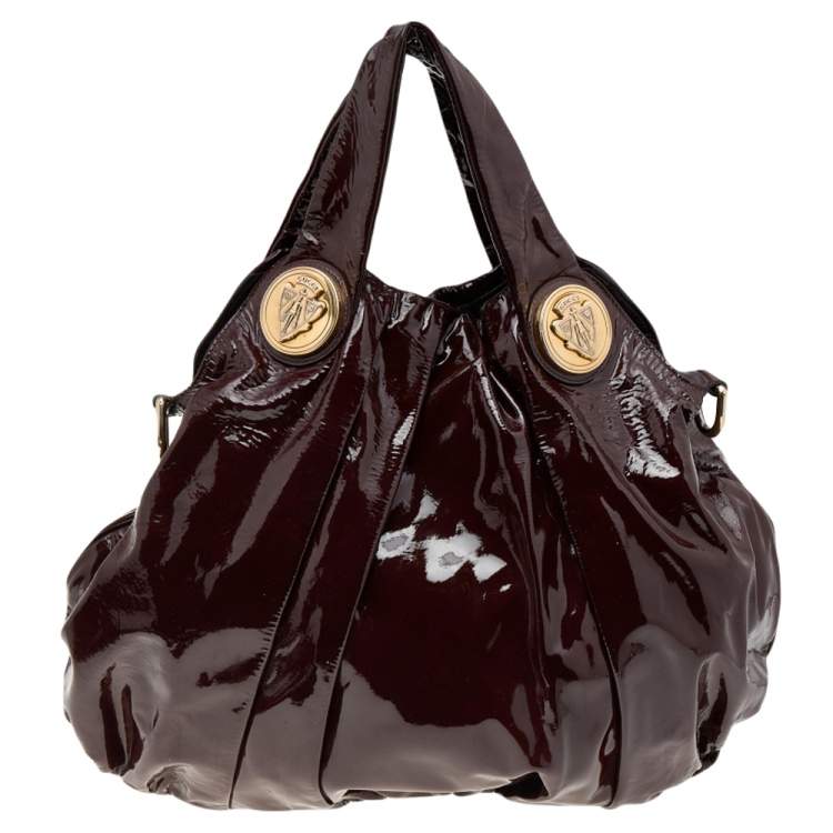 Pre Owned Gucci Burgundy Patent Leather Large Hysteria Tote