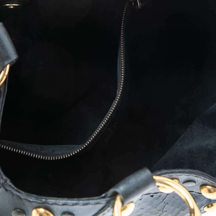Pre Owned Gucci Black Python Studded Babouska Tote
