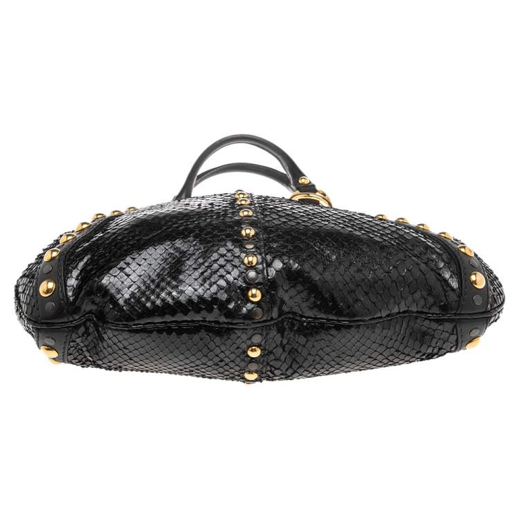 Pre Owned Gucci Black Python Studded Babouska Tote