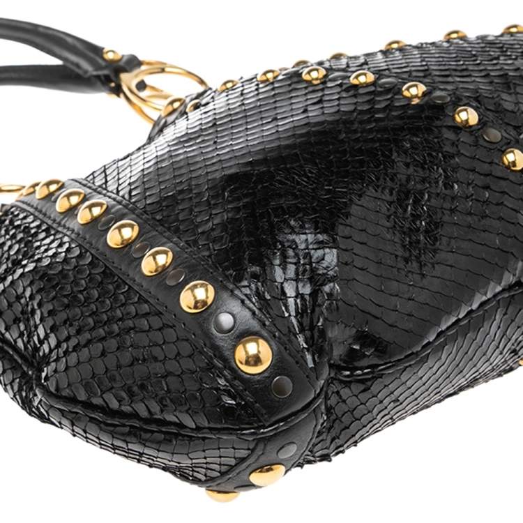 Pre Owned Gucci Black Python Studded Babouska Tote